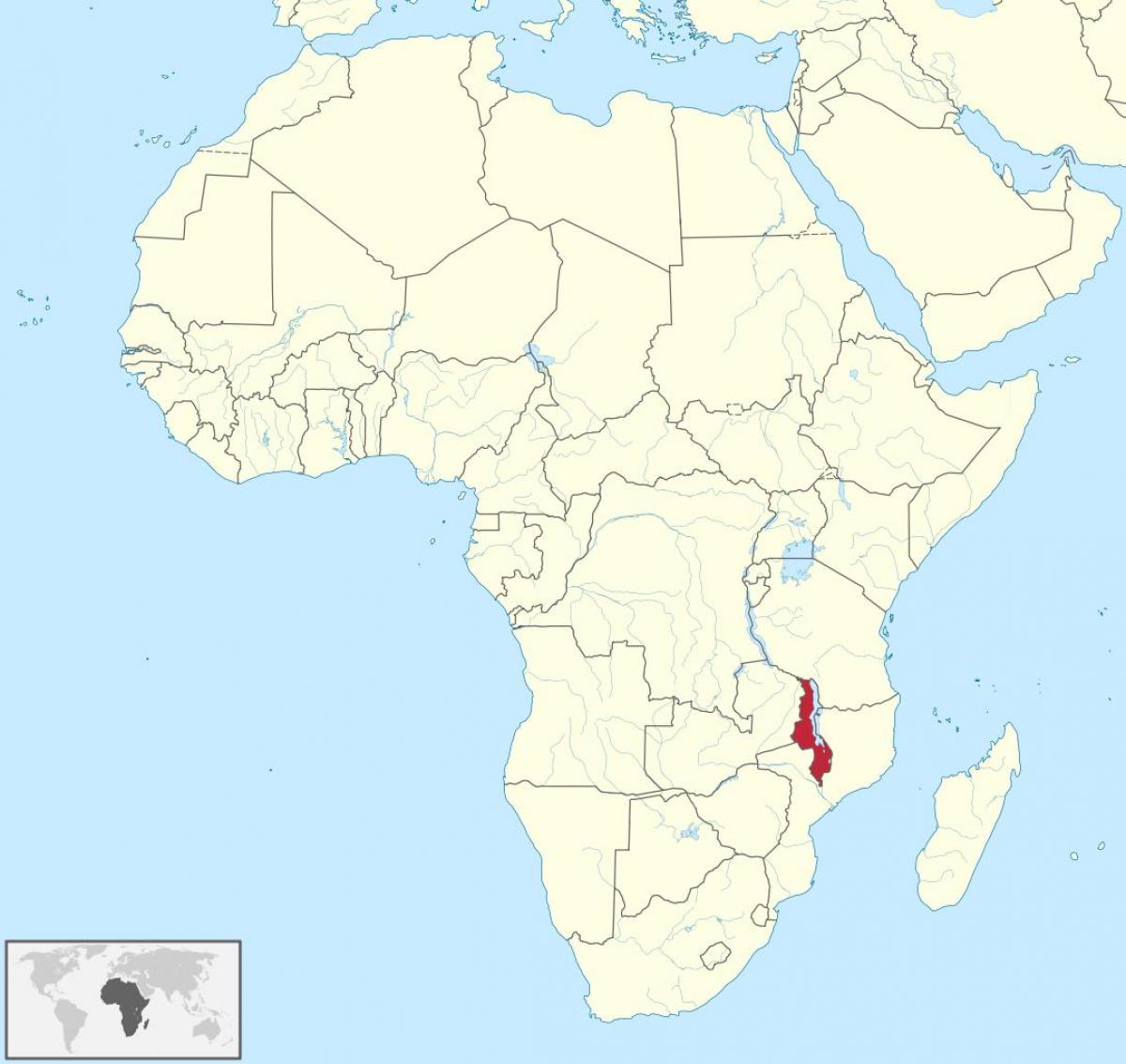 карта Африке, показујући Малави