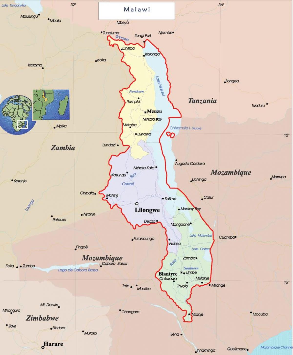 карта Малави политичких