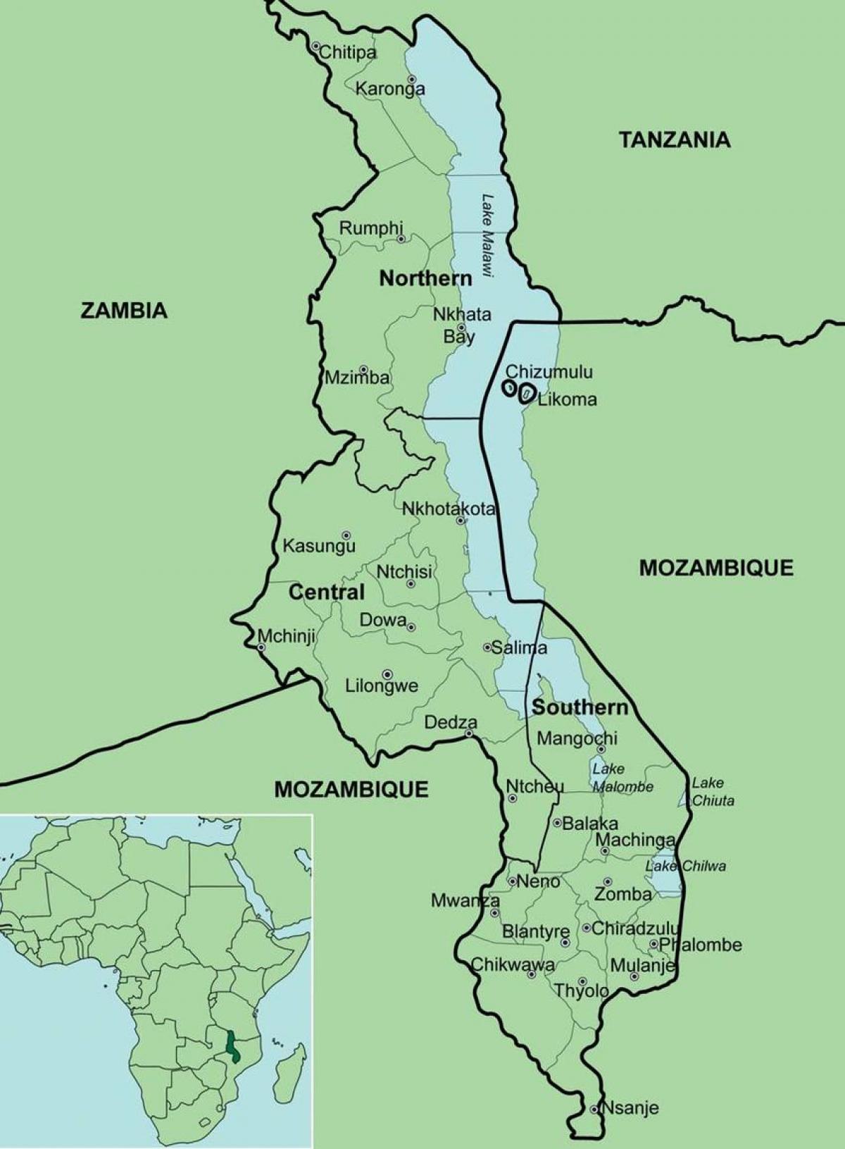 карта Малави показује подручја