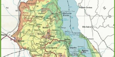 Карта физичка карта Малави