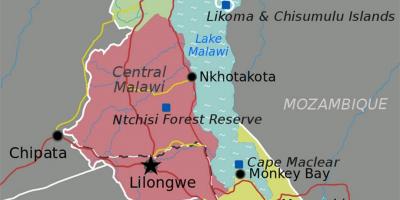 Карта језеро Малави у Африци